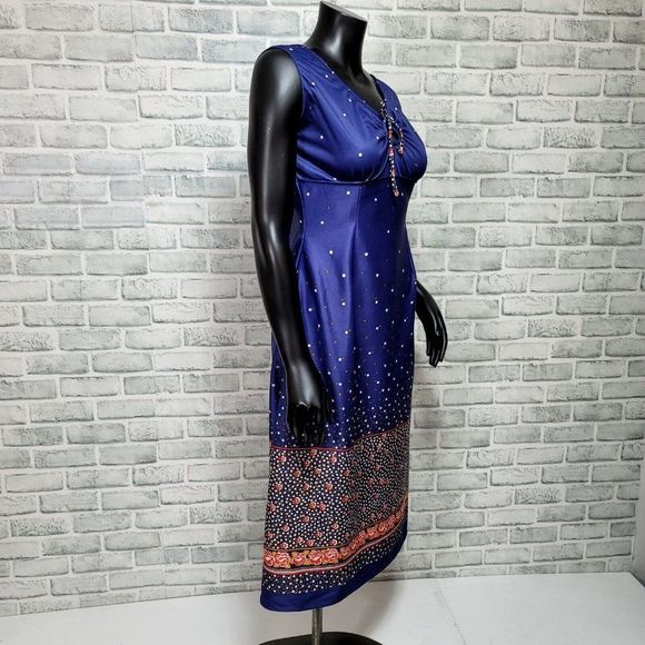 Vintage 50s Handmade Blue Floral Empire Waist Sleeveless Nylon Dress Pinup - Picture 6 of 6